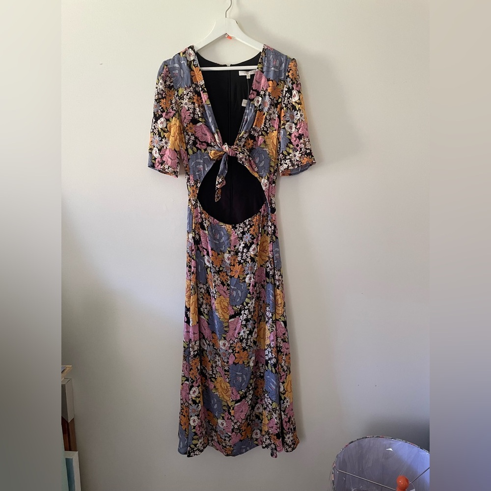 Wayf Floral Tie-Front Maxi Dress in Pink, Yellow & Purple